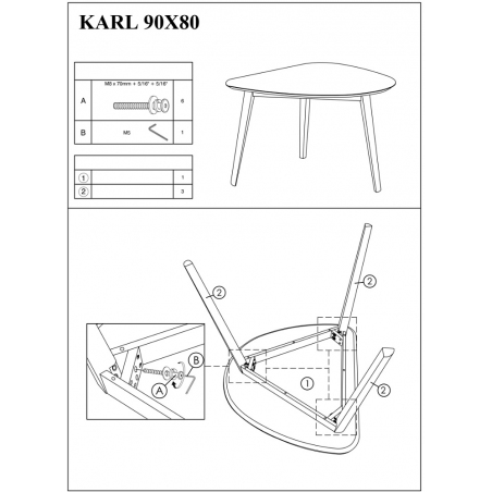 Skandynawski Stół drewniany Karl 90x80 Dąb Signal do salonu, jadalni i kuchni.