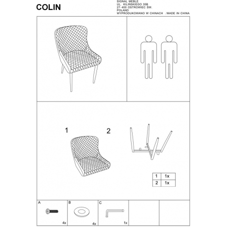 Modne Krzesło welurowe pikowane Colin Velvet Czarne Signal do jadalni, salonu i kuchni.