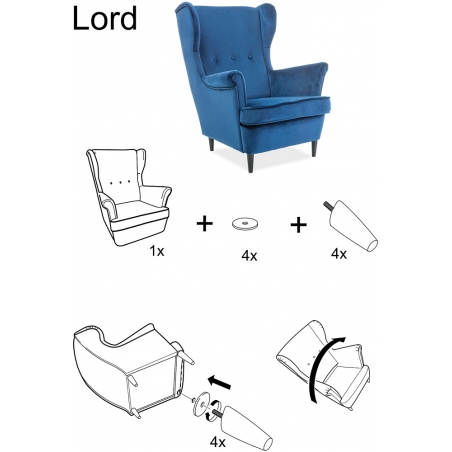 Lord grey velvet upholstered armchair Signal