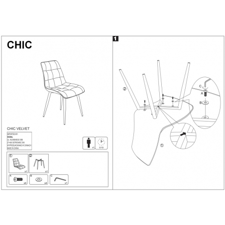Designerskie Krzesło pikowane Chic Velvet Szary aksamit Signal do jadalni, salonu i kuchni.