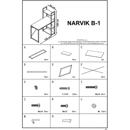 Narvik 120 black&amp;oak sonoma shelving unit desk Halmar