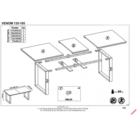 Venom 135x85 votan oak&amp;black extending industrial dining table Halmar