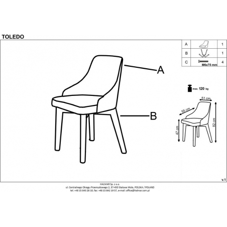 Toledo II graphite upholstered chair Halmar