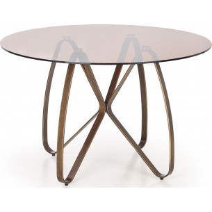 Lungo 120 brown&amp;antique gold round glass dining table Halmar