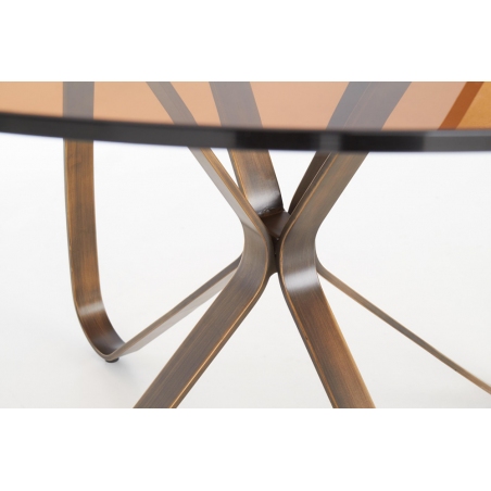 Lungo 120 brown&amp;antique gold round glass dining table Halmar