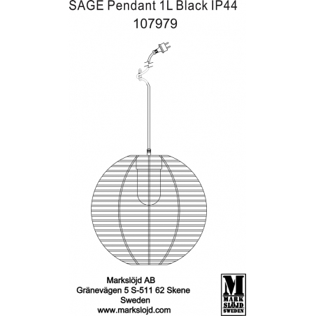Sage 50 black wire ball pendant lamp Markslojd