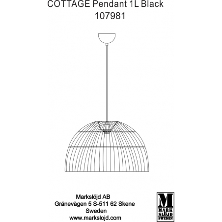 Stylowa Lampa wisząca druciana Cottage 60 Czarna Markslojd do salonu, sypialni i przedpokoju.