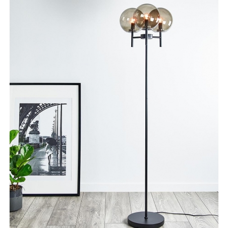 Crown smoke glass&black glass floor lamp with 3 lights Markslojd