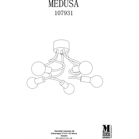 Medusa V black semi flush ceiling light with adjustable arms