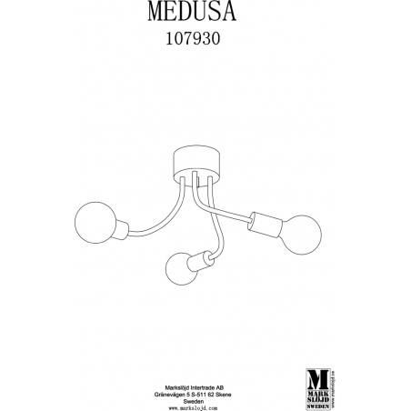 Medusa III black semi flush ceiling light with adjustable arms