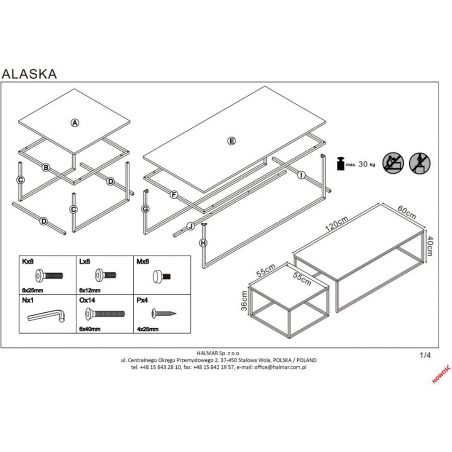 Industrialny Zestaw stolików kawowych Alaska Dąb złoty Halmar do salonu.