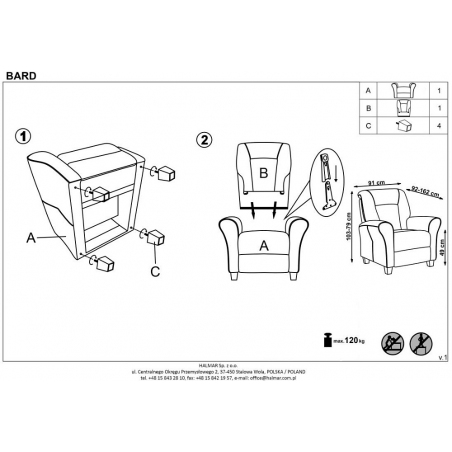 Bard grey upholstered recliner armchair Halmar