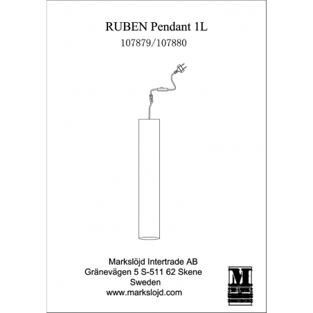 Ruben 7 black tube pendant lamp Markslojd