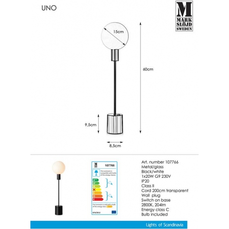 Uno black&amp;white glass ball table lamp Markslojd