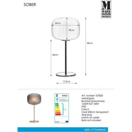 Sober 25 grey&brass glass table lamp Markslojd