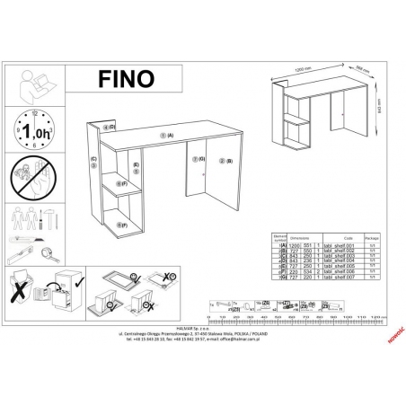 Fino 120 wotan oak&amp;anthracite shelving unit desk Halmar