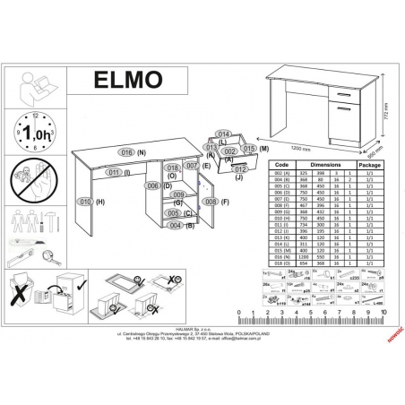 Elmo 120 wotan oak&amp;anthracite desk with drawer Halmar
