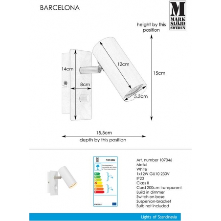 Barcelona white wall lamp with switch Markslojd