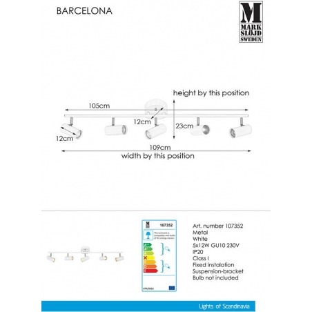 Stylowy Reflektor sufitowy 5 punktowy Barcelona V Biały Markslojd do salonu, kuchni i przedpokoju.