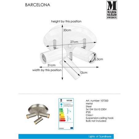 Barcelona III silver ceiling spotlight with 3 lights Markslojd