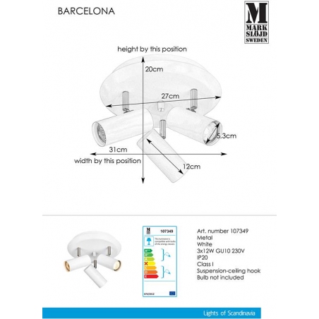 Stylowy Reflektor sufitowy potrójny Barcelona III Biały Markslojd do salonu, kuchni i przedpokoju.