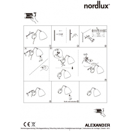 Alexander black wall lamp with arm Nordlux