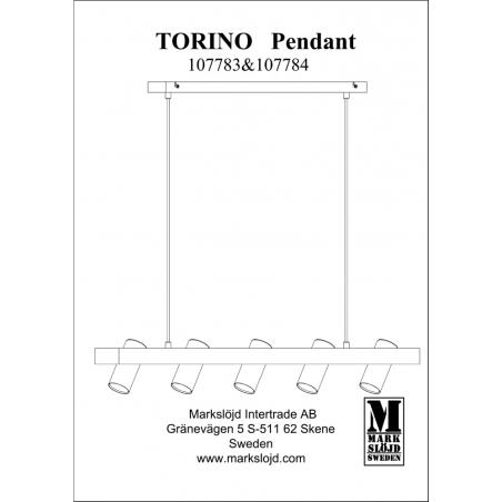 Designerska Lampa wisząca 5 punktowa Torino 102 Biała Markslojd nad stół.