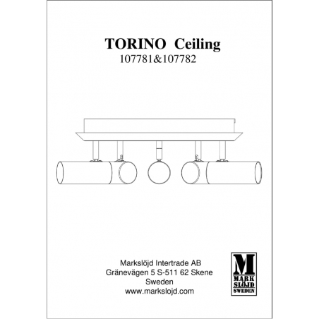 Torino V white ceiling spotlight with 5 lights Markslojd