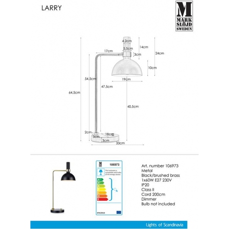 Stylowa Lampa biurkowa Larry Gold 19 Czarna Markslojd na biurko od BlowUpDesign.pl