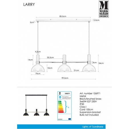 Larry Gold black pendant lamp with 3 lights Markslojd