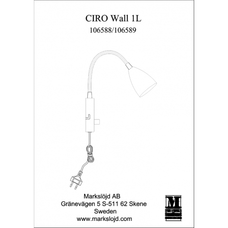 Ciro black wall lamp with switch Markslojd