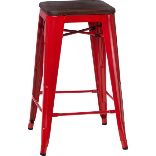 Paris 75 Wood walnut&amp;red metal bar stool D2.Design