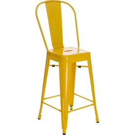 Designerskie Metalowe Krzesło barowe z oparciem Paris Back 66 insp. Tolix Żółte D2.Design do kuchni.