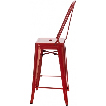Designerskie Metalowe Krzesło barowe z oparciem Paris Back 66 insp. Tolix Czerwone D2.Design do kuchni.