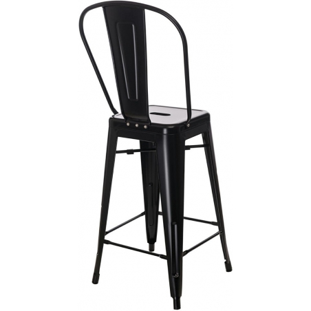 Designerskie Metalowe Krzesło barowe z oparciem Paris Back 66 insp. Tolix Czarne D2.Design do kuchni.