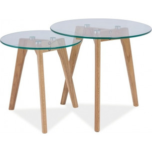 Oslo transparent&amp;oak set of glass coffee tables Signal