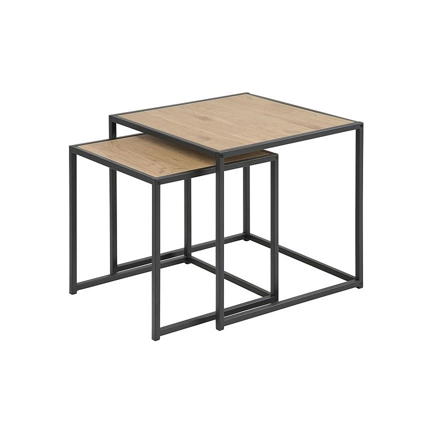 Designer Seaford oak&black set of square coffee tables Actona for