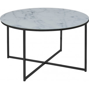 Alisma 80 marble&amp;black round coffee table with marble top Actona