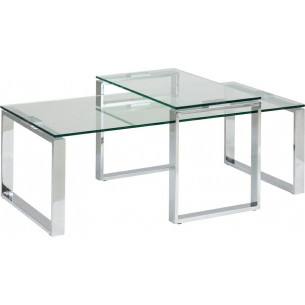 Katrine transparent&amp;chrome set of glass coffee tables Actona