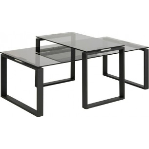 Katrine smoke glass&amp;black set of glass coffee tables Actona