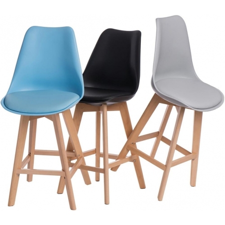 Designerskie Krzesło barowe z drewnianymi nogami Norden Wood Low 64 Białe Intesi do kuchni.