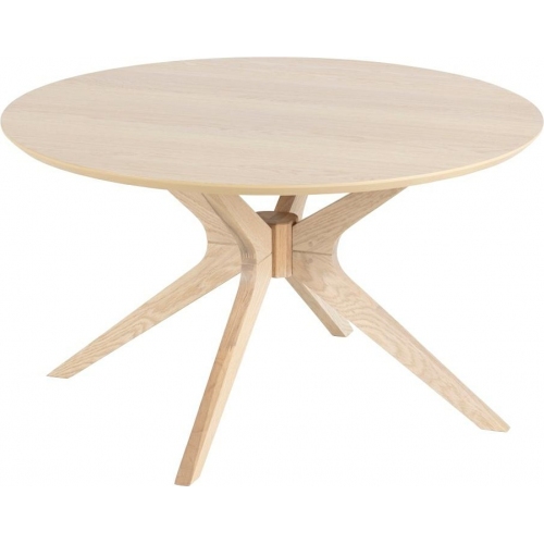 Skandynawski Okrągły stolik kawowy drewniany Duncan 80 dąb bielony Actona do salonu i poczekalni.