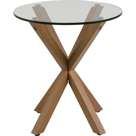 Heaven 50 transparent&amp;oak glass round side table with wooden base Actona