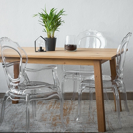 Designerskie Krzesło przeźroczyste z podłokietnikami Queen Arm Intesi do jadalni, kuchni i salonu.
