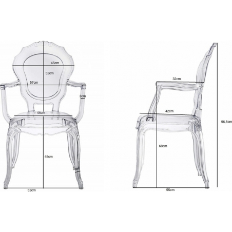 Designerskie Krzesło przeźroczyste z podłokietnikami Queen Arm Intesi do jadalni, kuchni i salonu.