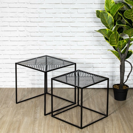 Riga black set of metal coffee tables Intesi