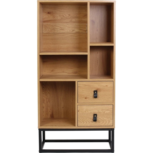 Abbott 60 oak&amp;black industrial shelving unit with drawers Intesi