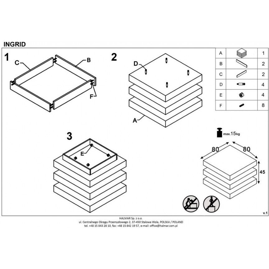 Nowoczesny kwadratowy biały stolik kawowy Ingrid z rozkładanym blatem.