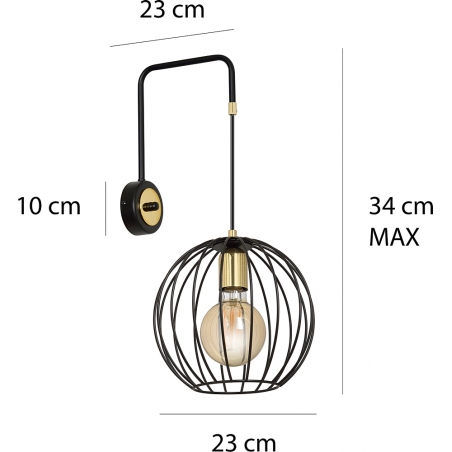 Albio black wire wall lamp with arm Emibig
