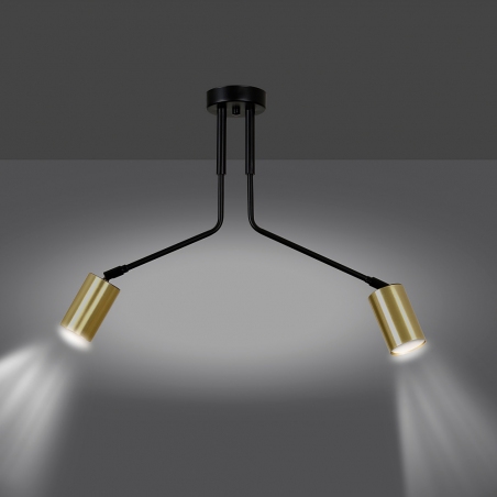 Verno II black&amp;gold semi flush ceiling light with adjustable arms and 2 lights Emibig